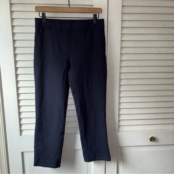 Quince Ultra-Stretch Ponte Straight Leg Pants Navy Medium Petite Career Pant - Picture 2 of 6